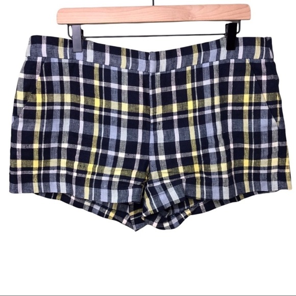 Joie Merci Plaid Linen Shorts Size 10 3 inch Blue Yellow - Picture 3 of 9